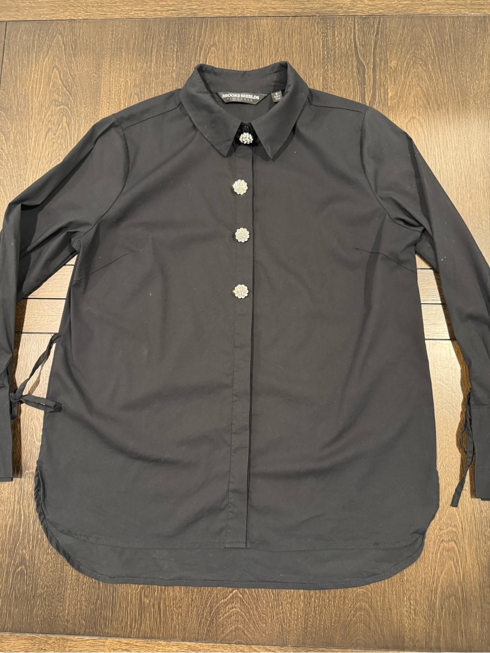Brooke Shields Timeless Black Button-Front Shirt with Jewel Buttons